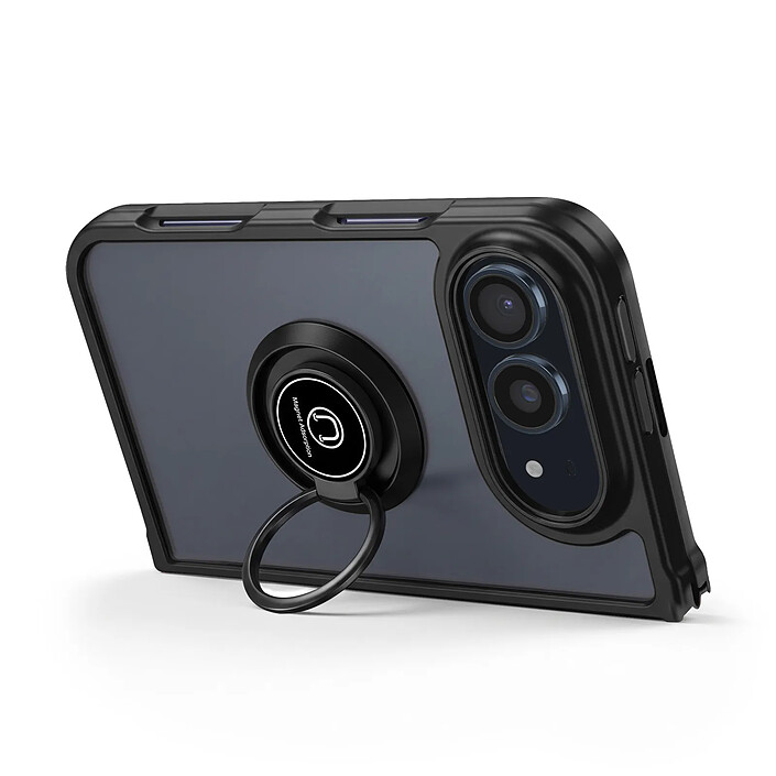 Avis Coque pour iPhone Duo Protection Bi-matière avec Supports Anneau Magnétiques Noir / Transparent