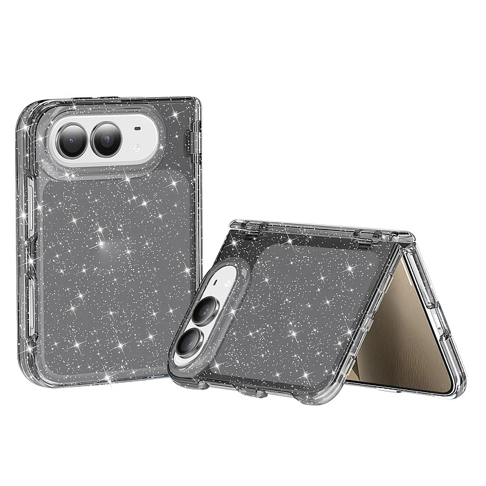 Coque Paillette pour iPhone Duo avec Contour Souple Antichoc Noir