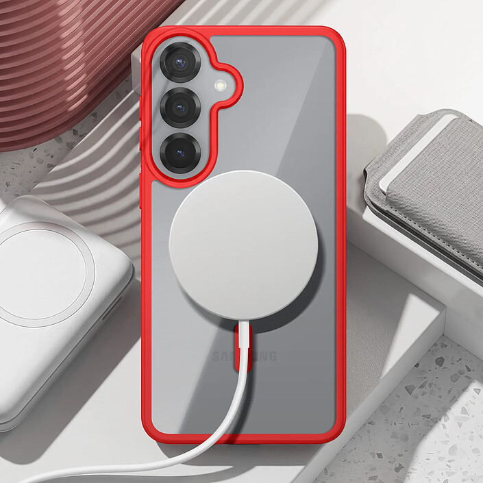 Avis Zanaé Coque MagSafe pour Galaxy S25 / S24 avec Contour Souple et Caméra Surélevée Rouge