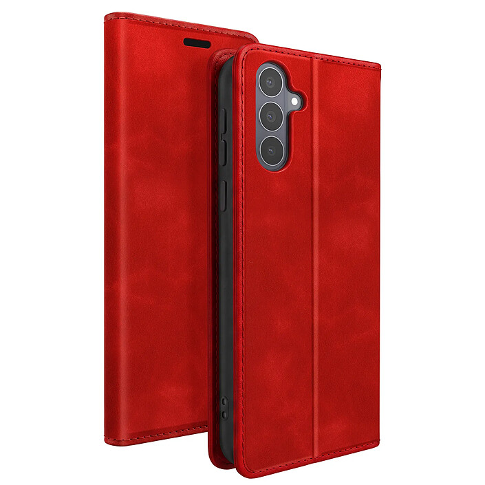 Étui Portefeuille pour Galaxy S26 FE Effet Daim avec Support Rouge