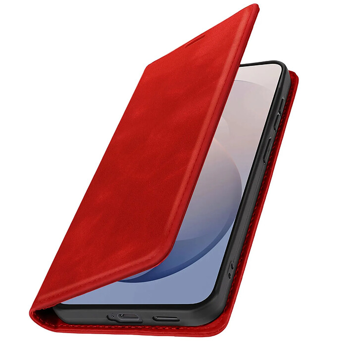 Avis Étui Portefeuille pour Galaxy S26 FE Effet Daim avec Support Rouge