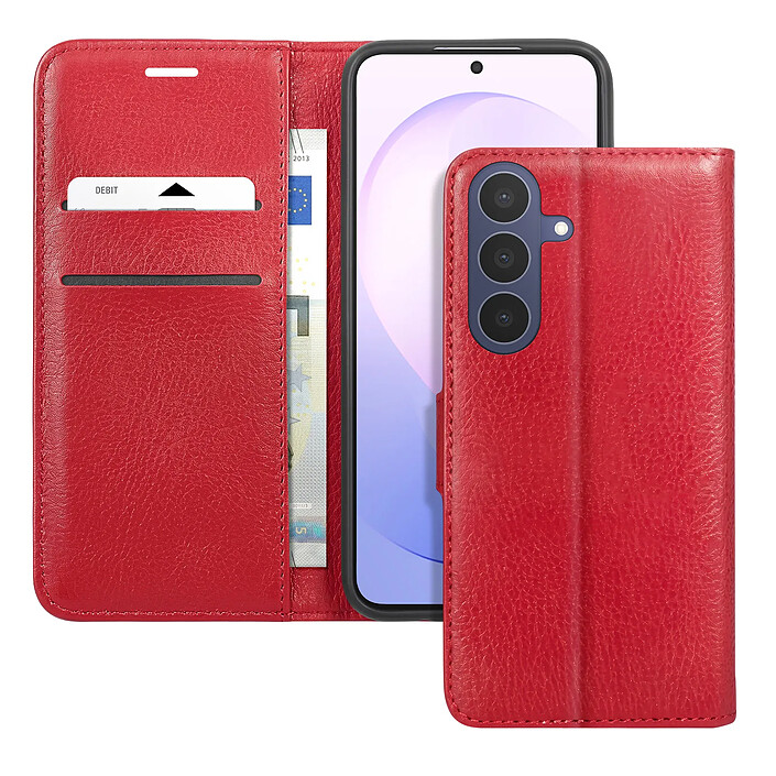Zanaé Étui pour Samsung Galaxy S26 FE Effet Grainé avec Porte-Cartes et Support Vidéo Rouge