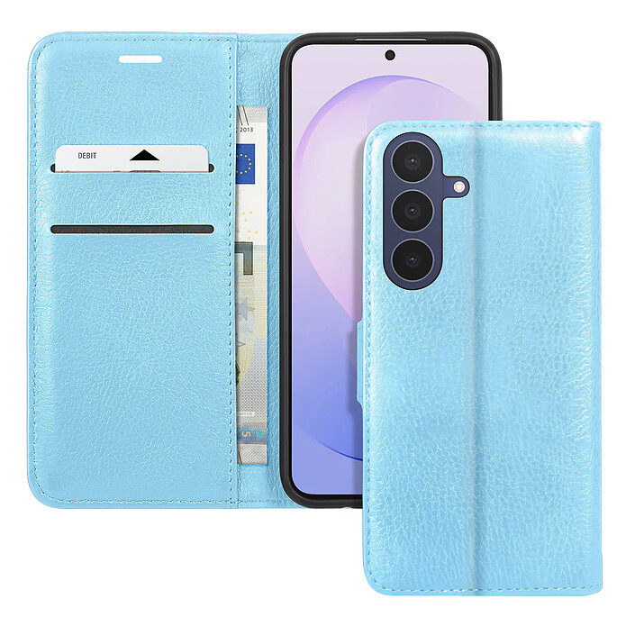 Zanaé Étui pour Samsung Galaxy S26 FE Effet Grainé avec Porte-Cartes et Support Vidéo Bleu clair
