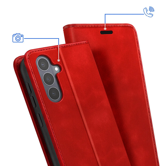 Acheter Étui Portefeuille pour Galaxy S26 FE Effet Daim avec Support Rouge