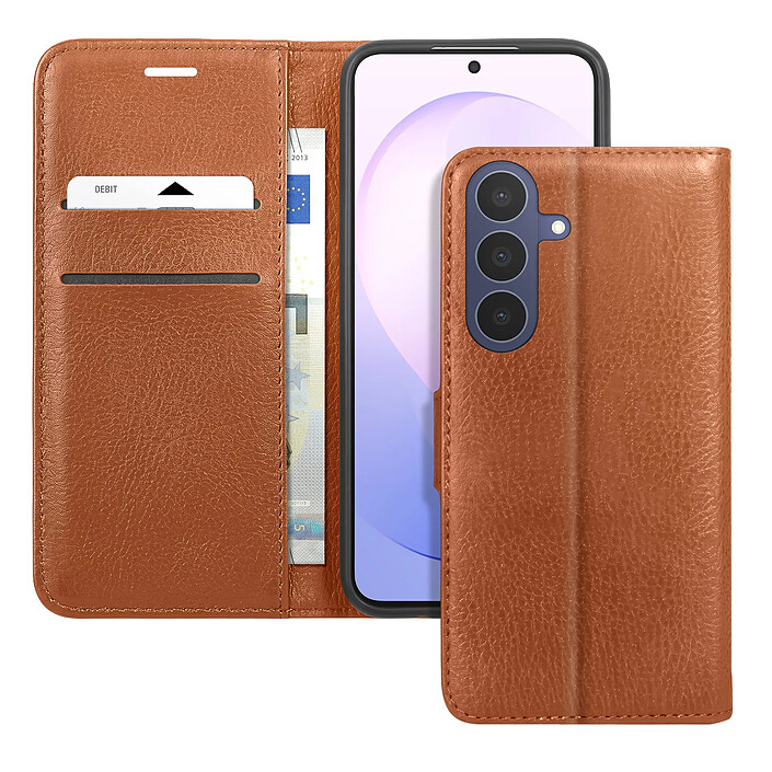 Zanaé Étui pour Samsung Galaxy S26 FE Effet Grainé avec Porte-Cartes et Support Vidéo Marron