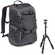 Manfrotto Travel Backpack MB MA-TRV-GY Gris + Befree One Noir Sac à dos pour appareil photo numérique reflex avec poche pour trépied et ordinateur portable + Trépied compact et léger en aluminium