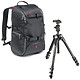 Manfrotto Travel Backpack MB MA-TRV-GY Gris + Befree MKBFRA4-BH Sac à dos pour appareil photo numérique reflex avec poche pour trépied et ordinateur portable + Trépied compact