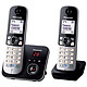 Panasonic KX-TG6822FR Duo Noir Téléphone DECT sans fil avec répondeur et combiné supplémentaire (version française)
