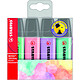 STABILO Boss Original  Pastel pochette de 4 surligneurs assortis Pack de 4 surligneurs à encre fluorescente universelle à pointe biseautée de 2 à 5 mm