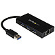 StarTech.com ST3300GU3B Hub portátil USB 3.0 de 3 puertos con cable integrado y puerto Gigabit Ethernet
