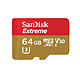 SanDisk Extreme microSDXC UHS-I U3 V30 64 Go + Adaptateur SD Carte mémoire MicroSDXC UHS-I U3 V30 64 Go avec adaptateur SD