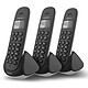 Logicom Aura 350 Noir Téléphone DECT sans fil avec haut parleur (version française) et deux combinés supplémentaires