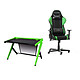DXRacer Gaming Station (verde) Escritorio ergonómico con sistema de gestión de cables para jugadores + Asiento de tela con respaldo reclinable a 135° y reposabrazos 3D (hasta 100 kg)