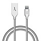 Akashi Câble Lightning Argent Câble de chargement et synchronisation pour iPhone / iPad / iPod avec connecteur Lightning certifié MFI (1m)