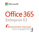 Microsoft Office 365 Entreprise E3 Mensuel sans engagement Licence 1 utilisateur pour 5 PC & Mac + 5 tablettes & smartphones - Abonnement mensuel sans engagement