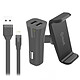 Muvit Pack Charge Voiture Lightning Noir Pack 3-en-1 avec support voiture, chargeur allume-cigare 2 ports USB et câble USB/Lightning