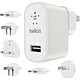 Belkin Kit de viaje internacional (F8M967btWHT) Cargador USB universal con 6 enchufes regionales intercambiables - Blanco