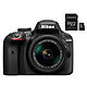 Nikon D3400 + AF-P 18-55 VR Noir + Kingston Canvas Select SDCS/16GB Réflex Numérique 24.2 MP - Ecran 3" - Vidéo Full HD - Bluetooth 4.1 - SnapBridge - Objectif AF-P 18-55 mm VR + Carte mémoire microSDXC UHS-I U1 16 Go avec adaptateur SD