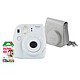 Fujifilm Pack instax mini 9 Blanc Appareil photo instantané avec flash et miroir selfie + Housse blanc cendré + instax mini Monopack