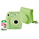 Fujifilm Pack instax mini 9 Vert citron Appareil photo instantané avec flash et miroir selfie + Housse vert citron + instax mini Monopack