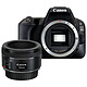 Canon EOS 200D + Objectif EF 50mm f/1.8 STM Reflex Numérique 24.2 MP - Ecran tactile 3" - Vidéo Full HD - Wi-Fi/NFC - Bluetooth (boîtier nu) + Objectif à longueur focale fixe