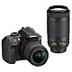 Nikon D3400 + AF-P DX 18-55 VR + AF-P DX 70-300 VR Noir Réflex Numérique 24.2 MP - Ecran 3" - Vidéo Full HD - Bluetooth 4.1 - SnapBridge - Objectif AF-P DX 18-55 mm VR + Objectif AF-P DX 70-300 mm VR