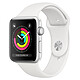 Apple Watch Series 3 GPS Aluminium Argent Sport Blanc 38 mm Montre connectée - Aluminium - Etanche 50 m - GPS/GLONASS - Cardiofréquencemètre - Ecran Retina OLED 340 x 272 pixels - Wi-Fi/Bluetooth 4.2 - watchOS 5 - Bracelet Sport 38 mm