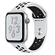 Apple Watch Nike+ Series 4 GPS Aluminium Argent Sport Platine pur/Noir 44 mm Montre connectée - Aluminium - Étanche 50 m - GPS/GLONASS - Cardiofréquencemètre - Écran Retina OLED 448 x 368 pixels - Wi-Fi/Bluetooth 5.0 - watchOS 5 - Bracelet Sport Nike 44 mm