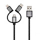 3SIXT Câble 3-en-1 USB vers micro-USB, USB-C, Lightning - 1m Câble de chargement et synchronisation 3-en-1 USB-A 2.0 vers micro-USB, USB-C et Apple Lightning (1m)