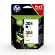 HP 304 Pack de 2 (3JB05AE) - Noir/3 Couleurs Pack de 2 cartouches d'encre Noire et 3 couleurs (120 pages en noir et 100 pages en trois couleurs)