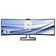 Philips 49" LED - 499P9H 5120 x 1440 pixels - 5 ms (greyscale) - Widescreen 32/9 - VA curved panel - HDR - DisplayPort - HDMI - USB-C - USB 3.0 Hub - Black