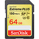 SanDisk Tarjeta de memoria SDXC Extreme PLUS UHS-1 U3 V30 64 GB Tarjeta de memoria SDHC UHS-I U3 V30 clase 10 64 GB