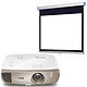 BenQ W2000 + LDLC Ecran manuel - Format 16:9 - 220 x 124 cm Vidéoprojecteur DLP Full HD 3D 1080p 2000 Lumens Rec. 709 - Lens Shift Vertical + Ecran manuel - Format 16:9 - 220 x 124 cm