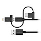 Belkin Câble 3-en-1 USB vers micro-USB, USB-C et Lightning  - 1.2 m (Noir) Câble universel de chargement et synchronisation pour iPhone / iPad avec connecteurs micro-USB, USB-C et Lightning