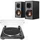 Audio-Technica AT-LP60XBT Black Klipsch R-41PM 2-speed belt-driven turntable (33-45 rpm) with Bluetooth, integrated pre-amp and USB port 35 watt active library speaker with integrated Bluetooth (pair)