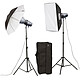 Metz SL-200SB/UM-Kit II Kit d'éclairage studio avec flash, pieds, boîte à lumière, parapluie, câbles et trolley