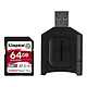 Kingston Canvas React Plus SDCR2/64GB 64 GB SDXC UHS-II U3 Memory Card with USB Reader