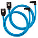 Corsair Câbles SATA Gainés Droits/Coudés 60 cm (coloris bleu) Lot de 2 câbles SATA gainés 60 cm compatibles SATA 3.0 (6 Gb/s)