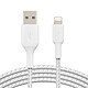 Belkin Câble USB-A vers Lightning MFI renforcé (blanc) - 15 cm Câble à gaine tressé USB-A vers Lightning 15 cm Made for iPhone - Blanc