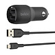 Belkin Boost Charge Chargeur de voiture 2 ports USB-A (24 W) sur prise allume-cigare avec câble USB-A vers micro-USB 1 m Chargeur allume-cigare 2 ports USB-A (24 W) avec câble USB-A vers micro-USB-C de 1 m - Noir
