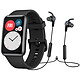 Huawei Watch Fit Noir + AM61 Noir Montre connectée - Étanche 50 m - Écran tactile AMOLED 1.64" - 280 x 456 pixels - 4 Go - Bluetooth 5.0 - 180 mAh - autonomie 10 jours - bracelet en silicone + Écouteurs sport Bluetooth
