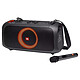 JBL PartyBox On-The-Go 100W Bluetooth speaker with rechargeable battery, lighting effects, mic/guitar jacks, USB port, AUX input and wireless mic