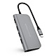 HyperDrive Power 9-in-1 (Grey) USB 3.0 type C hub to 1x HDMI, 3x USB 3.0 type A, 1x Gigabit Ethernet port, 1x 3.5 mm audio jack, 1x micro SD port, 1x SD port, 1x USB type C Power Delivery (up to 60W) - with integrated cable - Grey