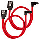 Corsair Câble SATA gainé Premium 30 cm connecteur coudé (coloris rouge) Lot de deux câbles SATA gainé 30 cm connecteur coudé à 90° compatibles SATA 3.0 (6 Gb/s)
