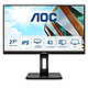 AOC 27" LED - Q27P2Q 2560 x 1440 pixels  - 4 ms (gris à gris) - Format 16/9 - Dalle IPS - Pivot - HDMI/VGA/DisplayPort - Hub USB 3.0 - Haut-parleurs - Noir