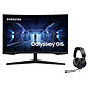 Samsung Odyssey G5 C27G55TQWR + JBL Quantum 100 Noir 2560 x 1440 pixels - 1 ms - Format 16/9 - Dalle VA incurvée - 144 Hz - HDR10 - FreeSync Premium - HDMI/DisplayPort - Noir + Casque-micro circum-aural filaire pour gamer