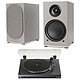 Teac TN-180BT-A3 Black + AIO TWIN Triangle Grey Linen Belt driven turntable - 3 speeds (33-45-78 rpm) - Bluetooth - Integrated pre-amp - Audio-Technica ATN3600L + Active wireless speakers
