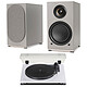 Teac TN-180BT-A3 White + AIO TWIN Triangle Grey Linen Belt driven turntable - 3 speeds (33-45-78 rpm) - Bluetooth - Integrated pre-amp - Audio-Technica ATN3600L + Active wireless speakers