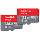 SanDisk Ultra microSD UHS-I U1 128 GB + adaptador SD (SDSQUA4-128G-GN6MT) Pack de 2 tarjetas de memoria MicroSDXC UHS-I U1 de 128GB Clase 10 A1 120MB/s con adaptador SD