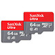 SanDisk Ultra microSD UHS-I U1 64 GB + SD Adapter (SDSQUA4-064G-GN6MT) Pack of 2 MicroSDXC UHS-I U1 64GB Class 10 A1 120MB/s Memory Cards with SD Adapter